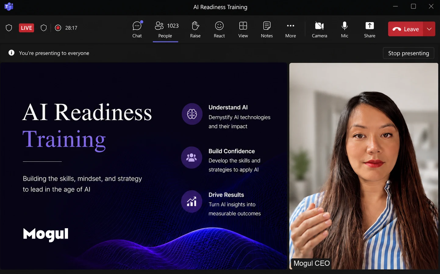 A live, virtual Mogul training session: AI Readiness Training, presented by Tiffany Pham
